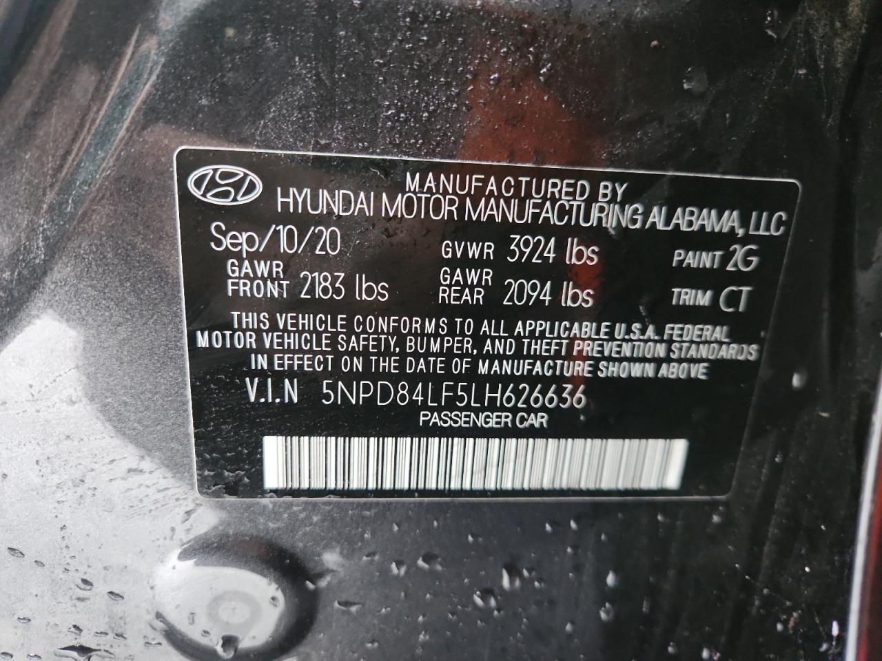 2020 Hyundai Elantra Sel VIN: 5NPD84LF5LH626636 Lot: 84290855