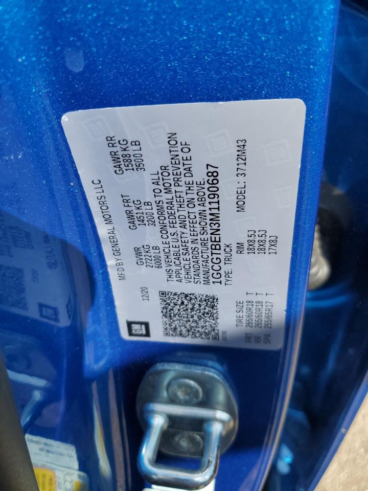 2021 Chevrolet Colorado VIN: 1GCGTBEN3M1190687 Lot: 71603725