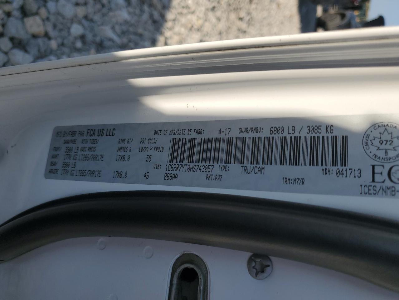 2017 Ram 1500 Rebel VIN: 1C6RR7YT0HS743057 Lot: 81457685