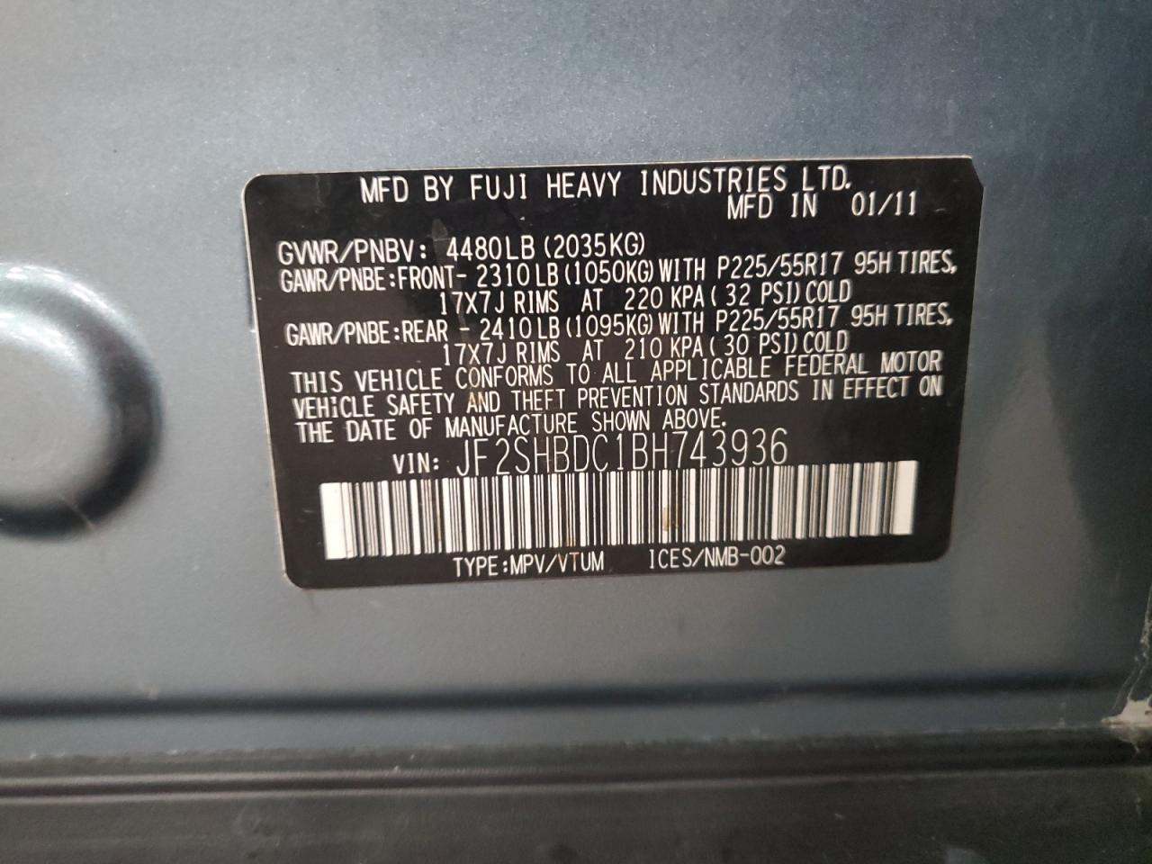 2011 Subaru Forester 2.5X Premium VIN: JF2SHBDC1BH743936 Lot: 80869045