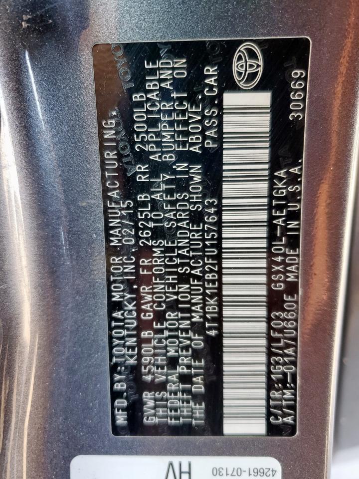 2015 Toyota Avalon Xle VIN: 4T1BK1EB2FU157643 Lot: 70988905