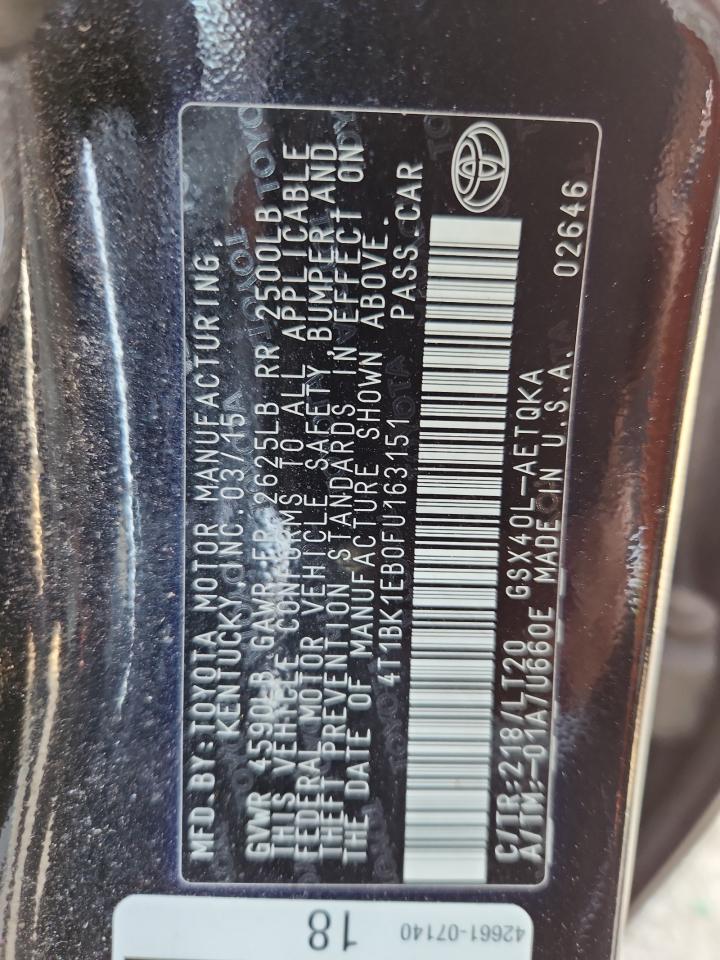 2015 Toyota Avalon Xle VIN: 4T1BK1EB0FU163151 Lot: 71790375