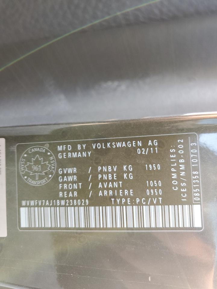 2011 Volkswagen Gti VIN: WVWFV7AJ1BW238029 Lot: 83822955