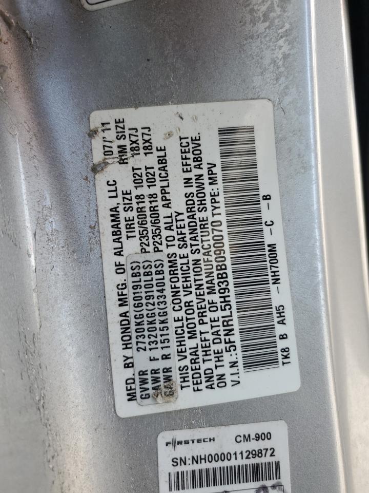 2011 Honda Odyssey Touring VIN: 5FNRL5H93BB090070 Lot: 80742365