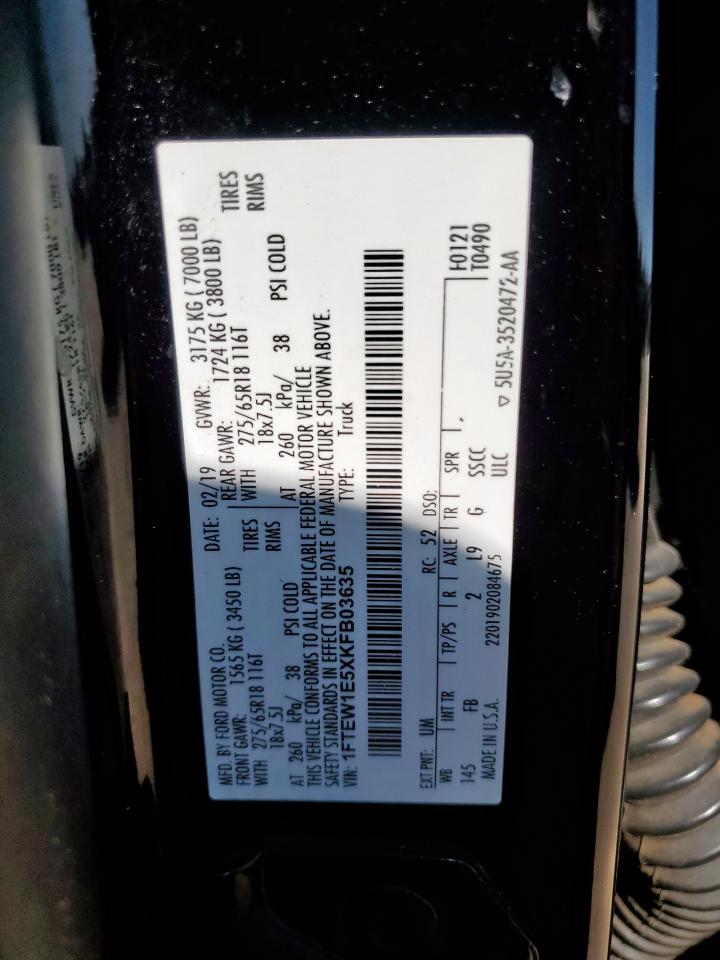 2019 Ford F150 Supercrew VIN: 1FTEW1E5XKFB03635 Lot: 80194765