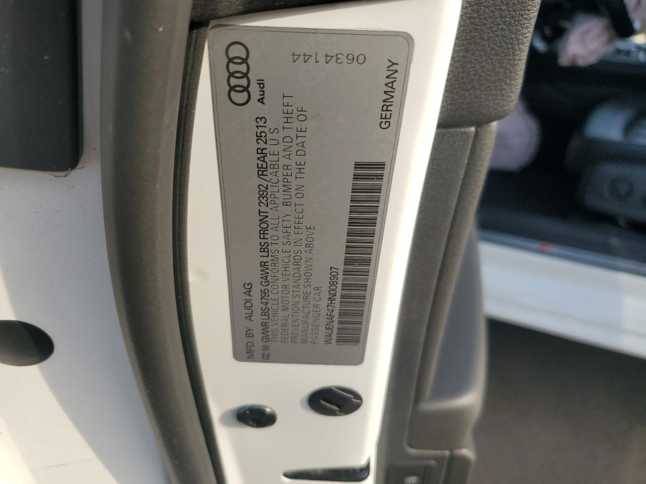 2017 Audi A4 Premium Plus VIN: WAUENAF47HN008907 Lot: 84355205
