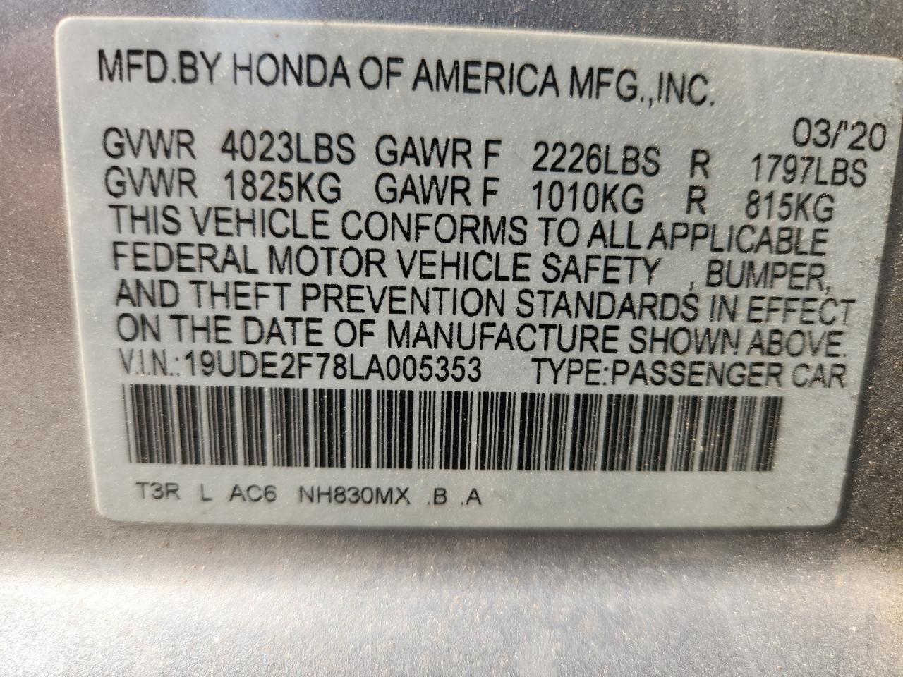 2020 Acura Ilx Premium VIN: 19UDE2F78LA005353 Lot: 82091765