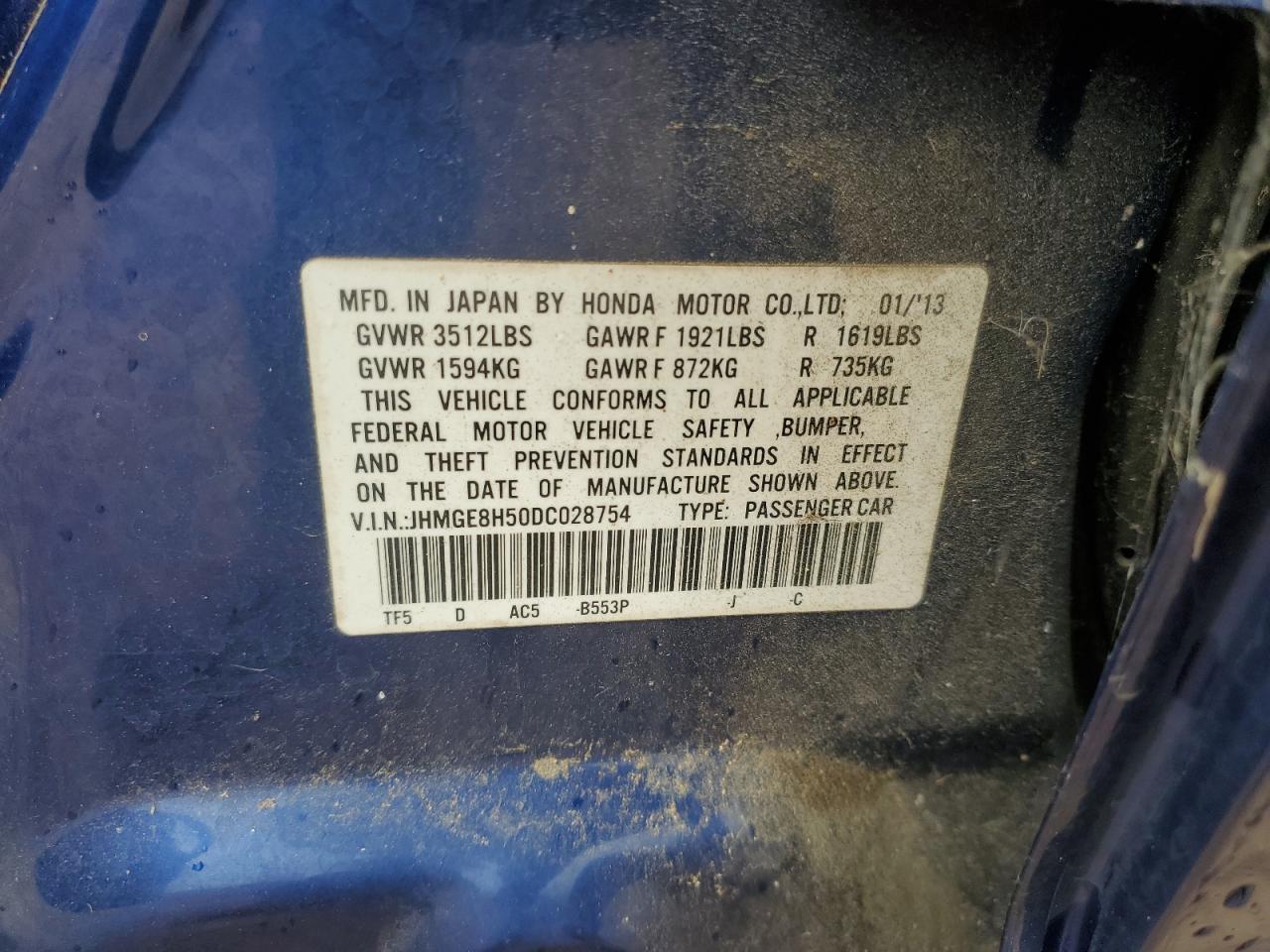 2013 Honda Fit Sport VIN: JHMGE8H50DC028754 Lot: 81849145