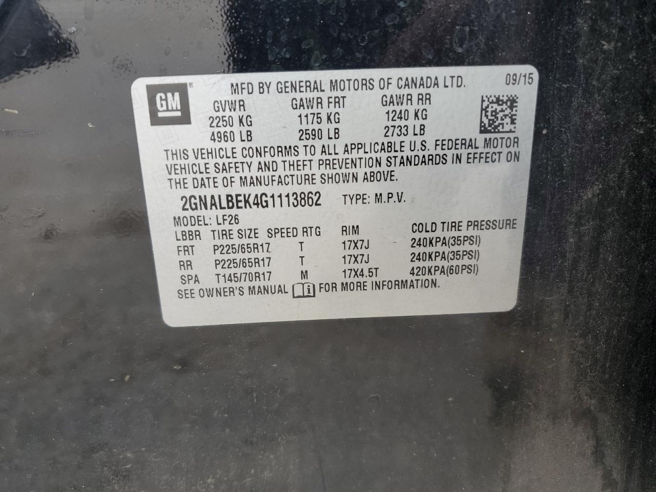 2016 Chevrolet Equinox Ls VIN: 2GNALBEK4G1113862 Lot: 80793815