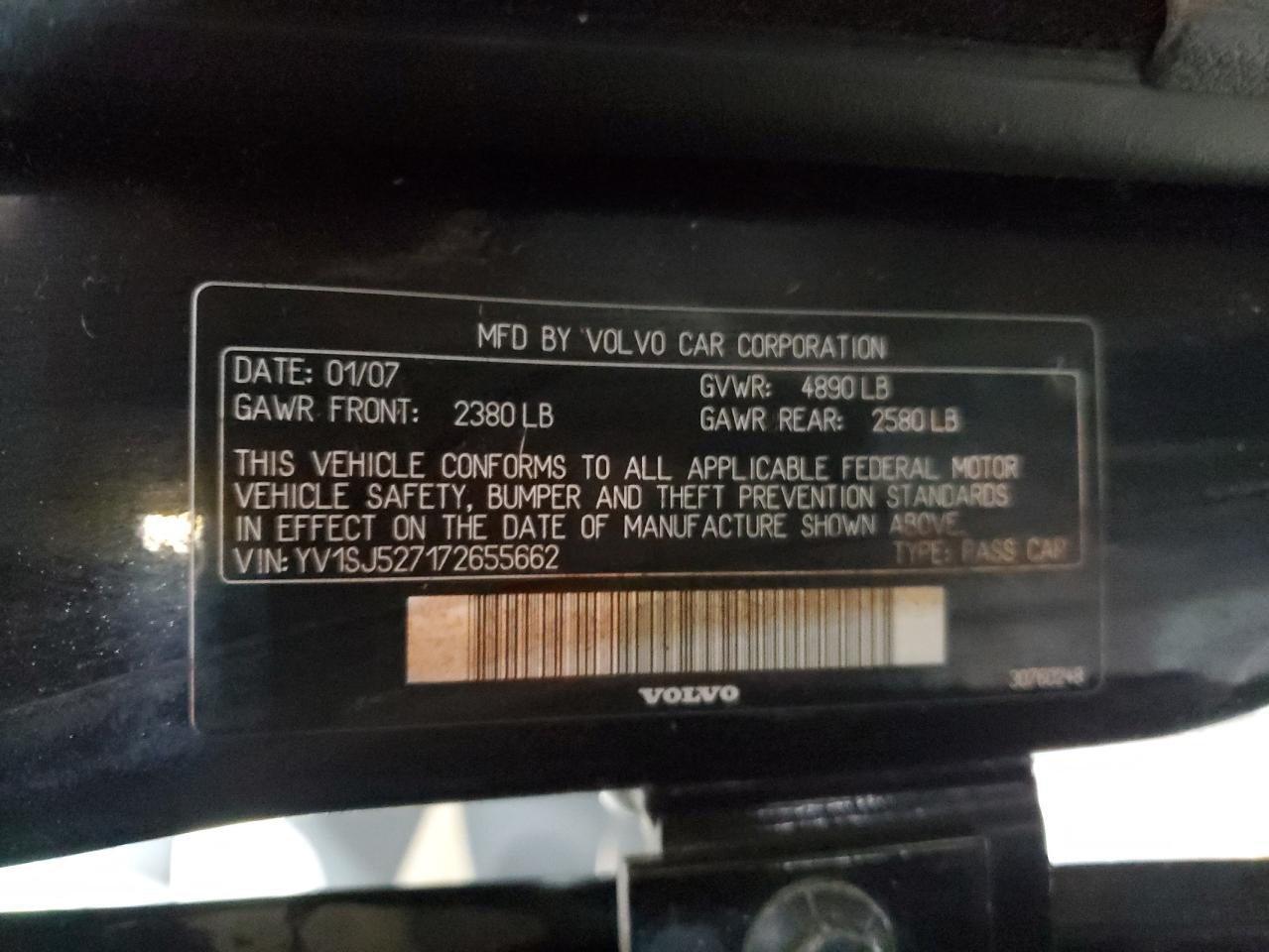 YV1SJ527172655662 VOLVO ALL OTHER 2007 BLACK Photo 12