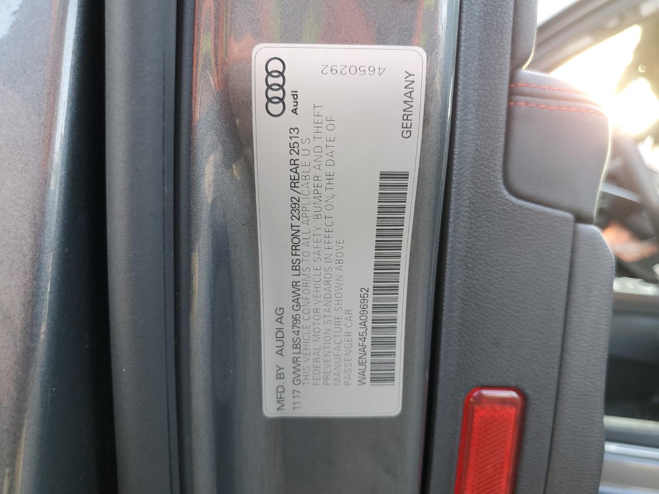 2018 Audi A4 Premium Plus VIN: WAUENAF45JA096952 Lot: 81371775