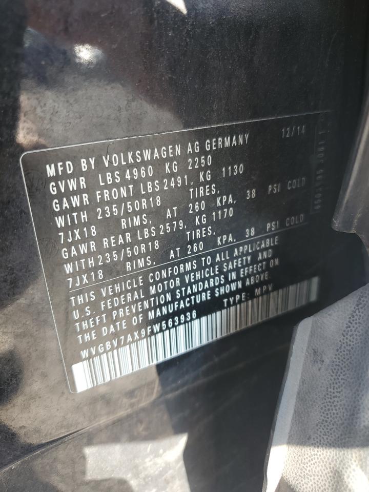 2015 Volkswagen Tiguan S VIN: WVGBV7AX9FW563936 Lot: 82067305