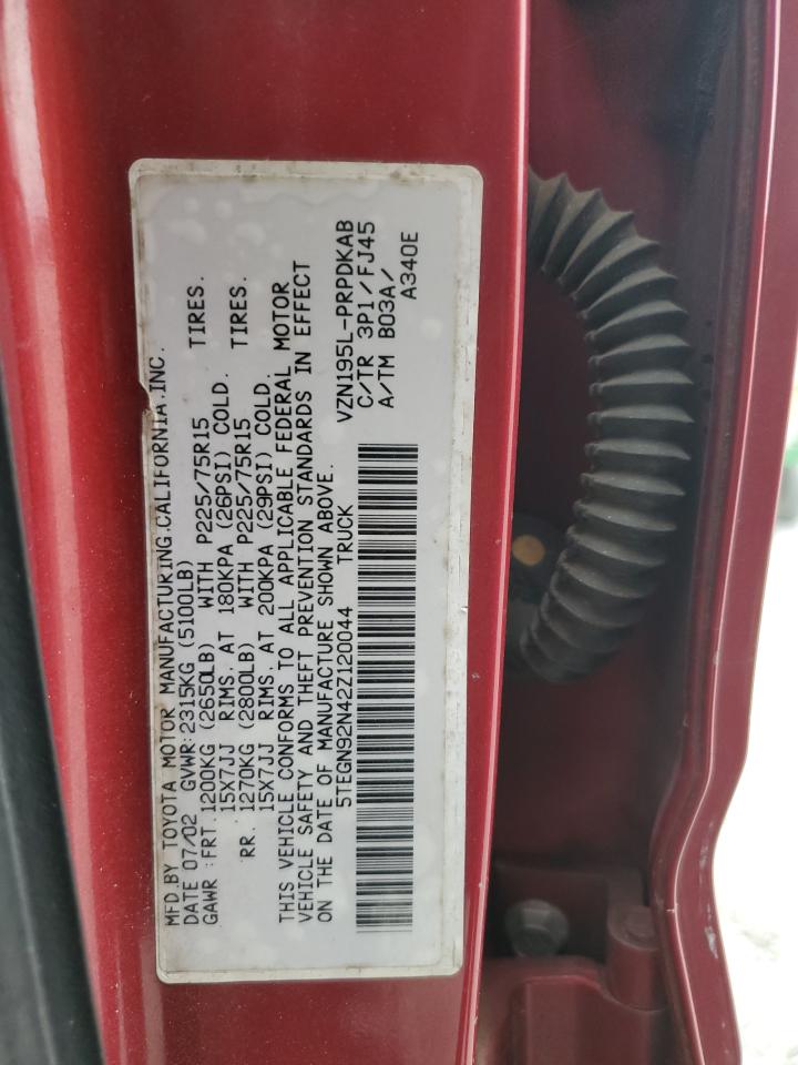 2002 Toyota Tacoma Double Cab Prerunner VIN: 5TEGN92N42Z120044 Lot: 81899385