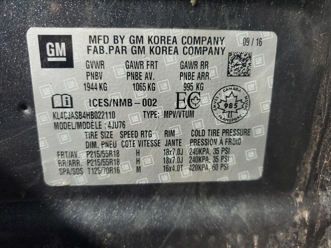 2017 Buick Encore Preferred VIN: KL4CJASB4HB022110 Lot: 71149835