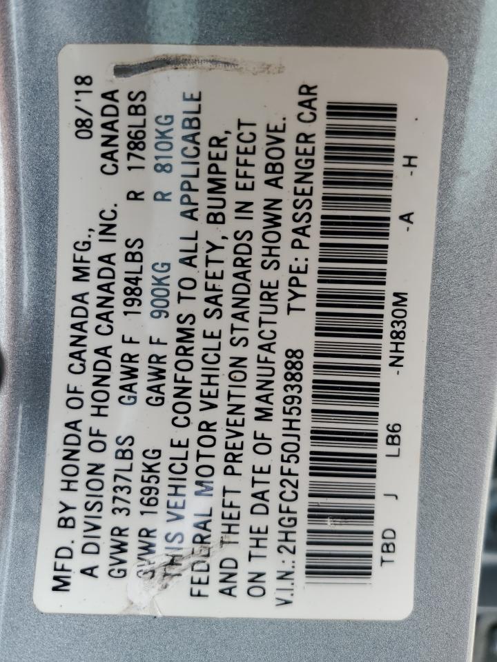 2018 Honda Civic Lx VIN: 2HGFC2F50JH593888 Lot: 81874005