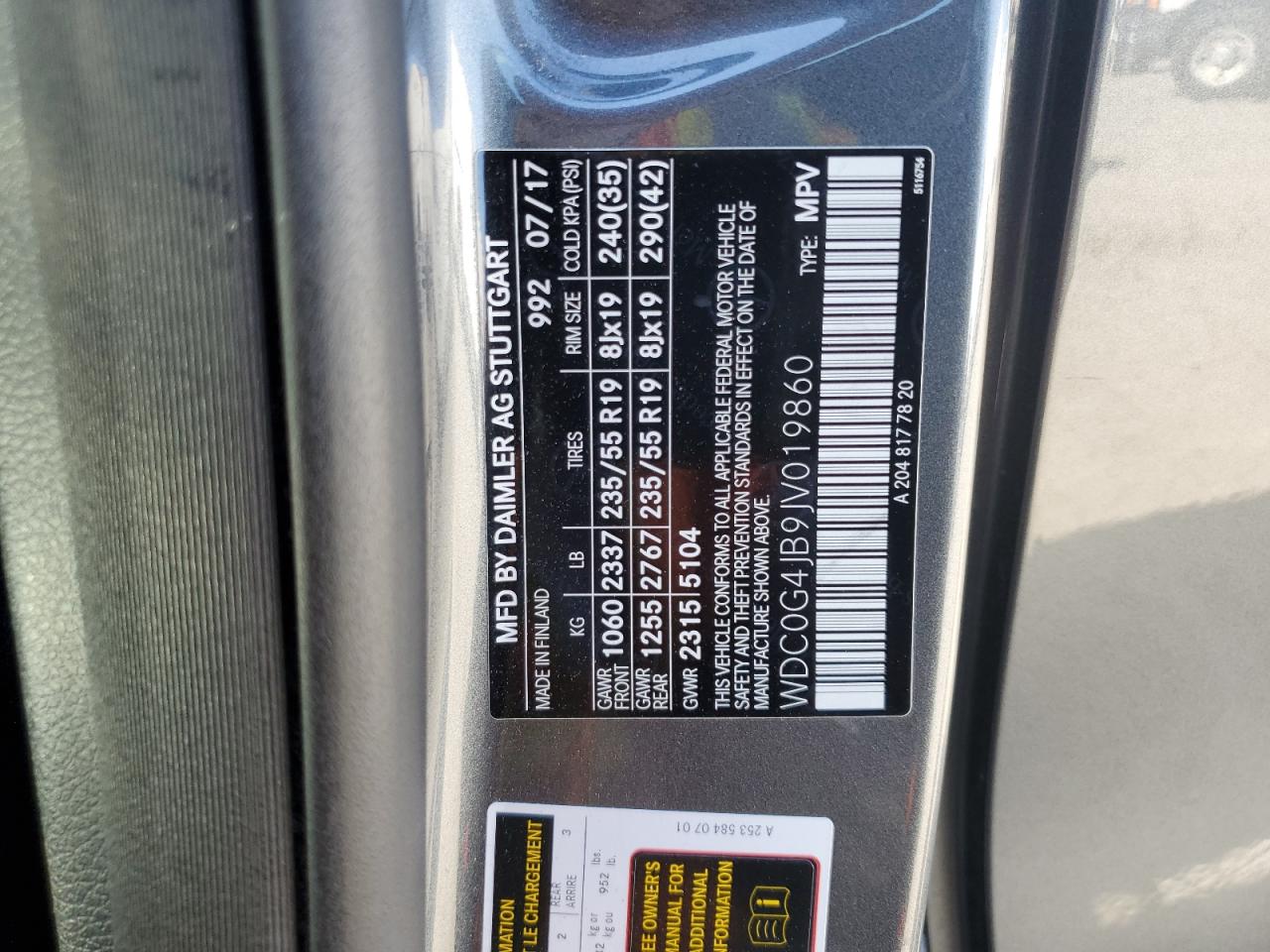 2018 Mercedes-Benz Glc 300 VIN: WDC0G4JB9JV019860 Lot: 71829405