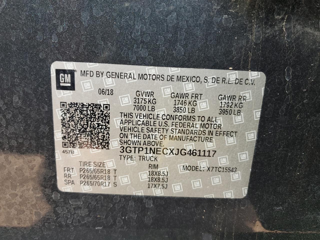 2018 GMC Sierra C1500 Slt VIN: 3GTP1NECXJG461117 Lot: 80583115