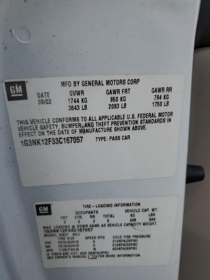 2003 Oldsmobile Alero Gx VIN: 1G3NK12F33C167057 Lot: 81422735