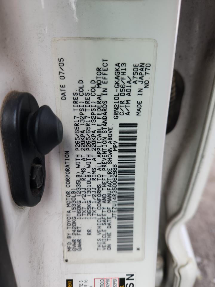 2005 Toyota 4Runner Sr5 VIN: JTEZU14R350062988 Lot: 81289365