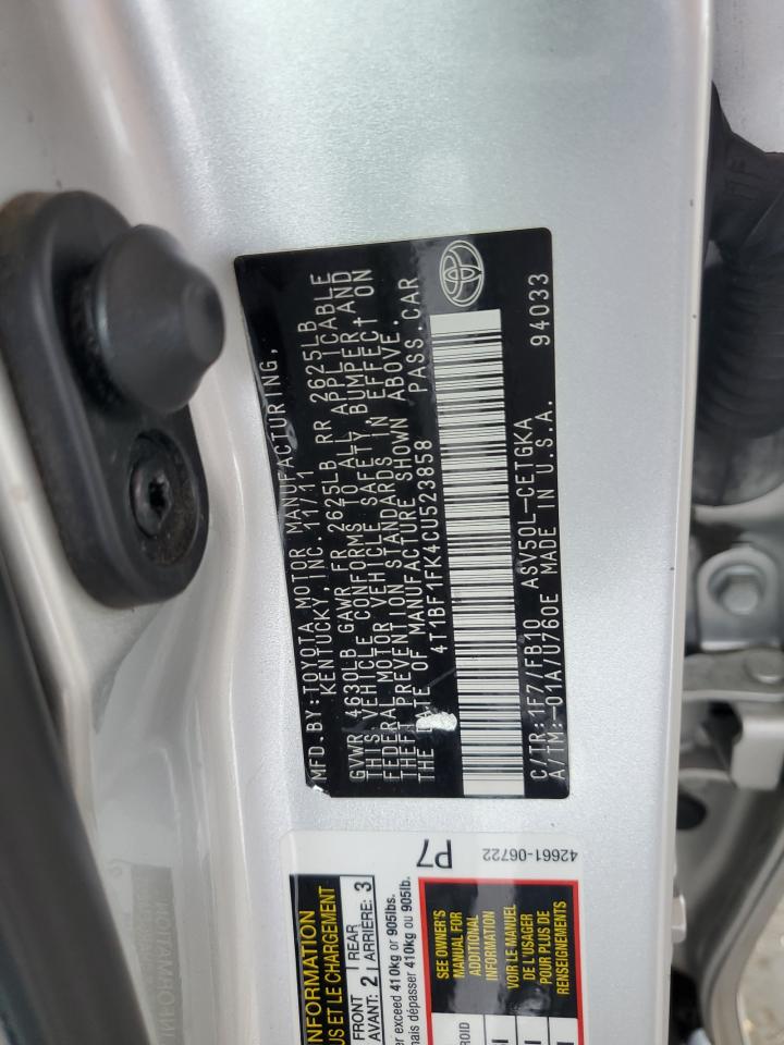 2012 Toyota Camry Base VIN: 4T1BF1FK4CU523858 Lot: 80560945