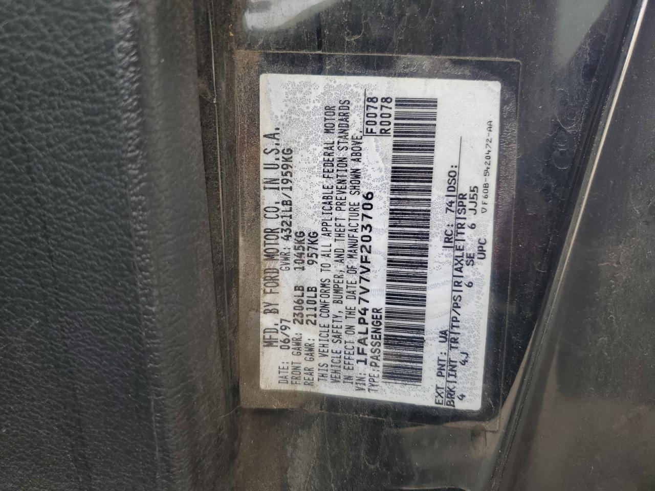 1997 Ford Mustang Cobra VIN: 1FALP47V7VF203706 Lot: 71905005