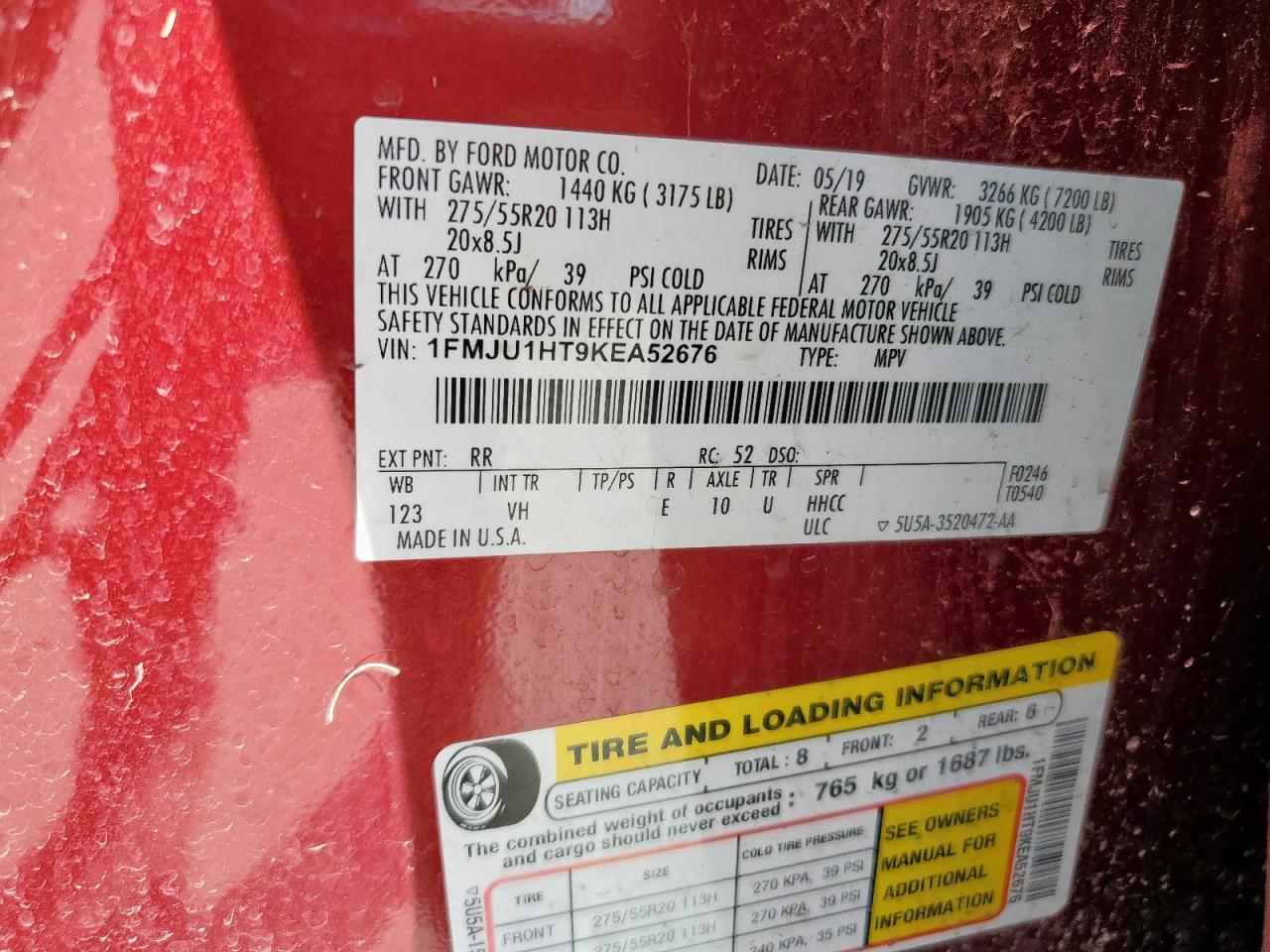 2019 Ford Expedition Xlt VIN: 1FMJU1HT9KEA52676 Lot: 84750055