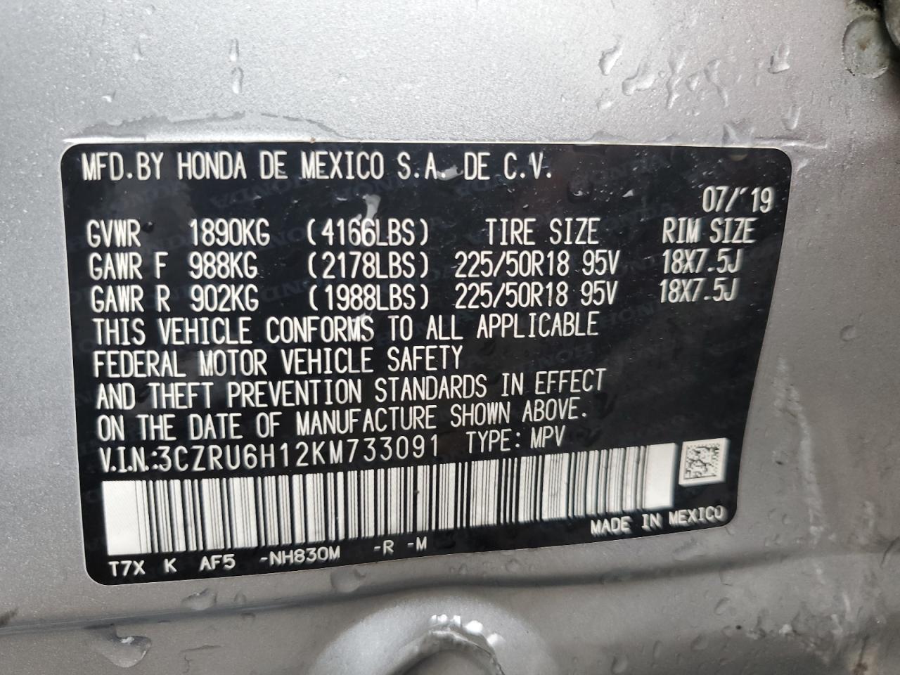 2019 Honda Hr-V Sport VIN: 3CZRU6H12KM733091 Lot: 81510845