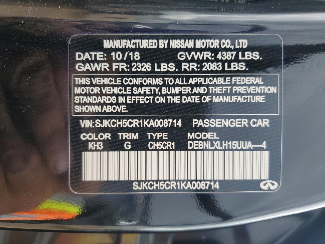 2019 Infiniti Qx30 Luxe VIN: SJKCH5CR1KA008714 Lot: 81250875