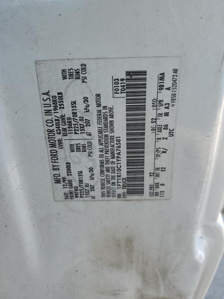 2000 Ford Ranger VIN: 1FTYR10C1YPA76581 Lot: 80311585