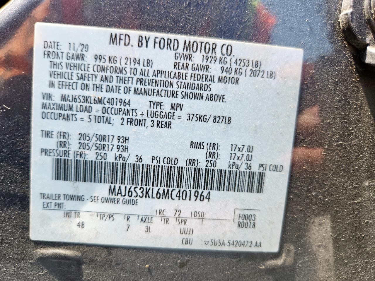 2021 Ford Ecosport Titanium VIN: MAJ6S3KL6MC401964 Lot: 81311275