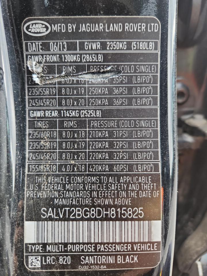 2013 Land Rover Range Rover Evoque Dynamic Premium VIN: SALVT2BG8DH815825 Lot: 72049445