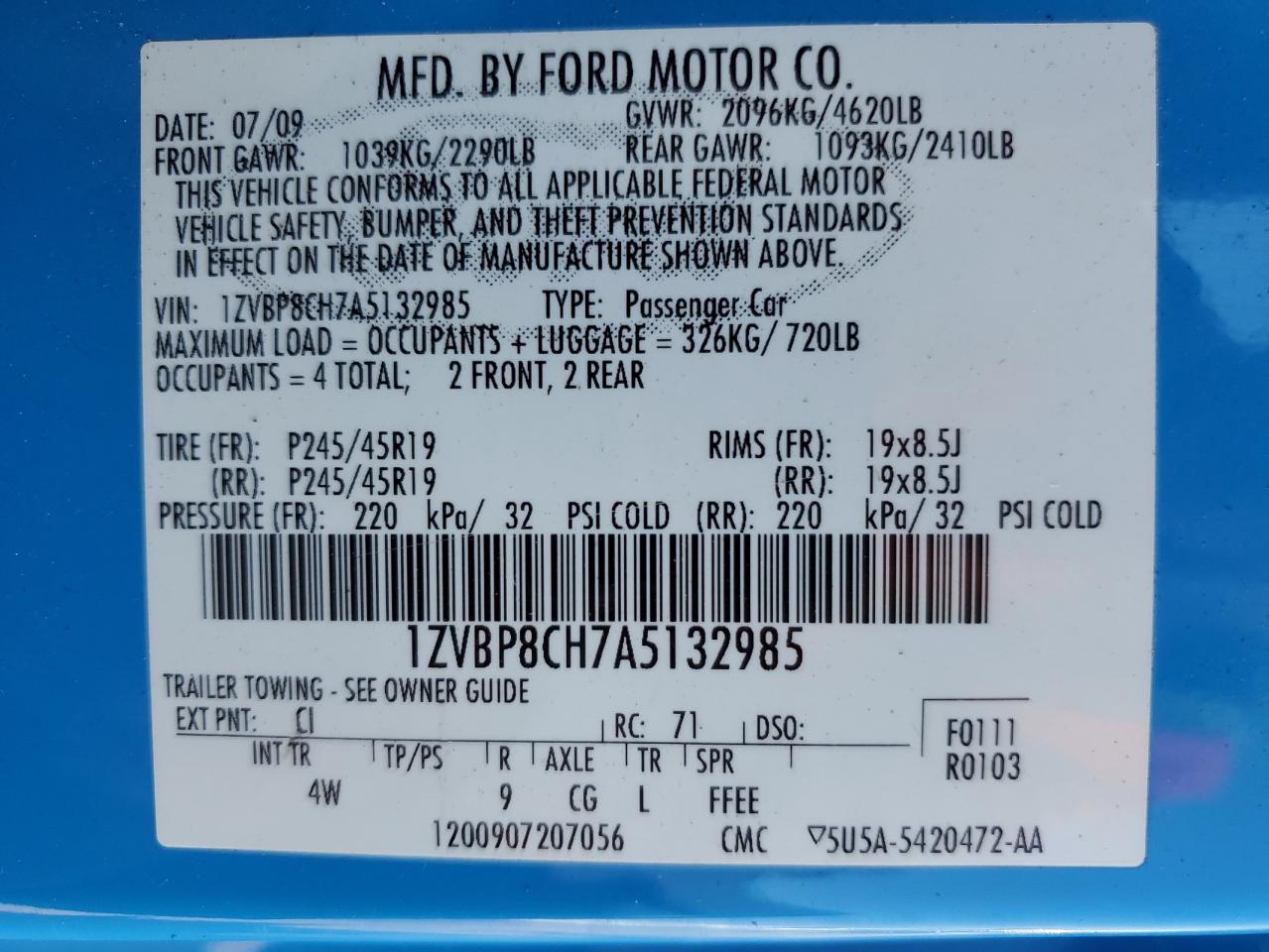 2010 Ford Mustang Gt VIN: 1ZVBP8CH7A5132985 Lot: 80030525