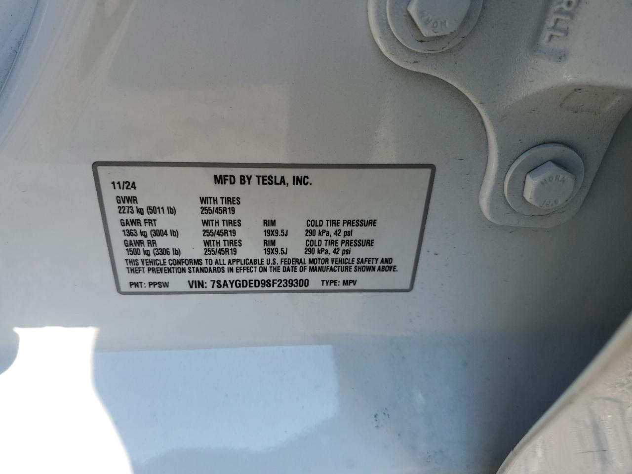 2025 Tesla Model Y VIN: 7SAYGDED9SF239300 Lot: 71041435