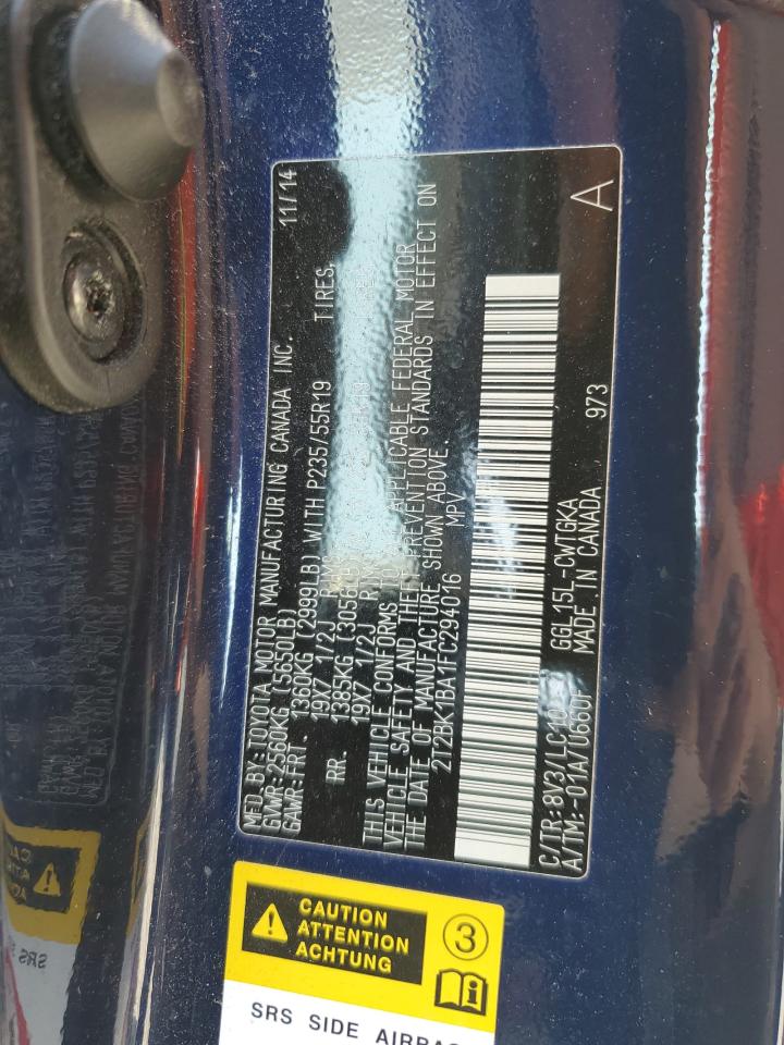 2015 Lexus Rx 350 Base VIN: 2T2BK1BA1FC294016 Lot: 80526375