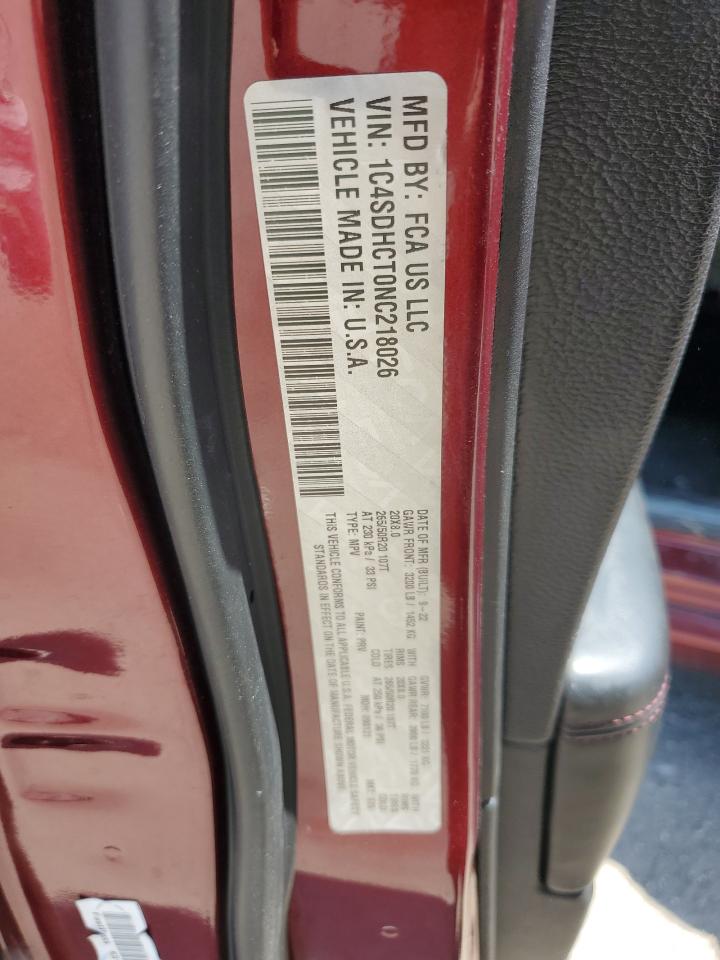 2022 Dodge Durango R/T VIN: 1C4SDHCT0NC218026 Lot: 69053225