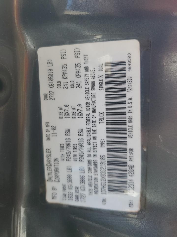 2003 Dodge Dakota Sxt VIN: 1D7HG12X83S219186 Lot: 80709485