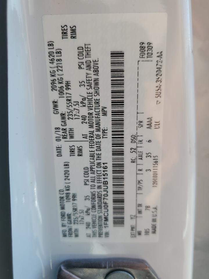 2018 Ford Escape S VIN: 1FMCU0F70JUB15161 Lot: 81391975