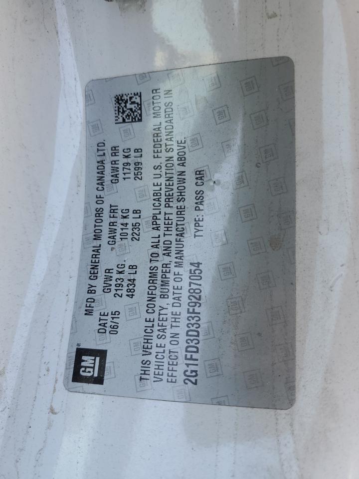 2015 Chevrolet Camaro Lt VIN: 2G1FD3D33F9287054 Lot: 80404195