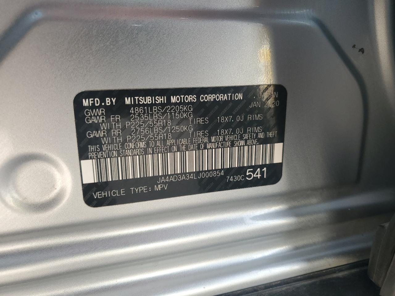 2020 Mitsubishi Outlander Se VIN: JA4AD3A34LJ000854 Lot: 80376935