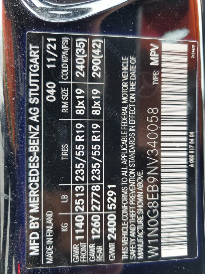 2022 Mercedes-Benz Glc 300 4Matic VIN: W1N0G8EB9NV340058 Lot: 83963695