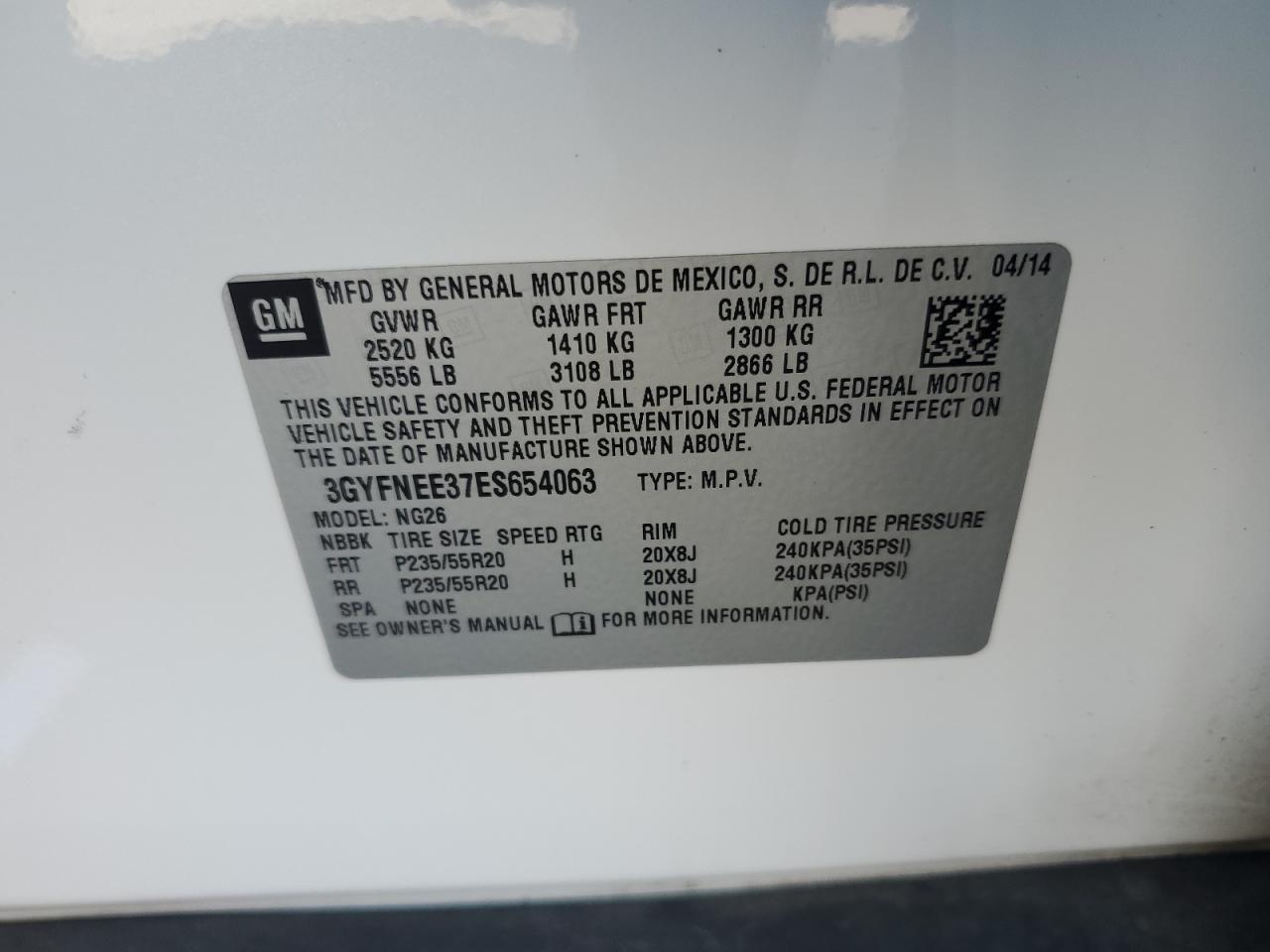 2014 Cadillac Srx Luxury Collection VIN: 3GYFNEE37ES654063 Lot: 81515055