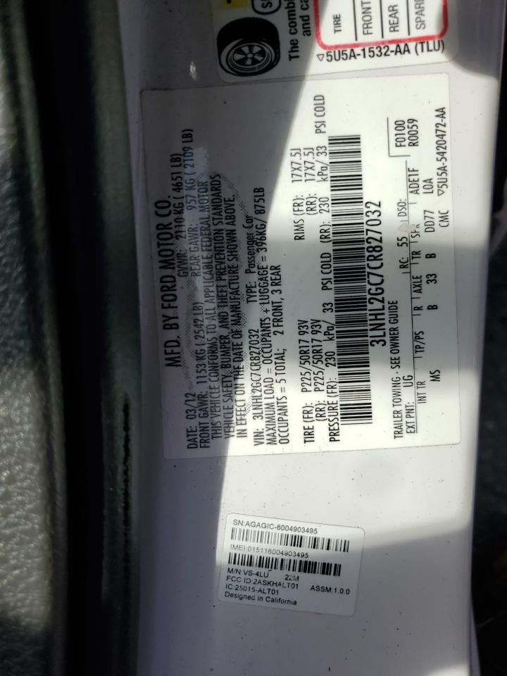 2012 Lincoln Mkz VIN: 3LNHL2GC7CR827032 Lot: 81644445