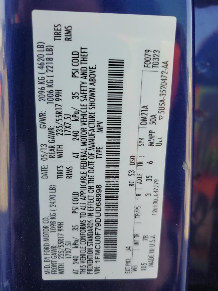 2013 Ford Escape S VIN: 1FMCU0F79DUD68998 Lot: 84615915