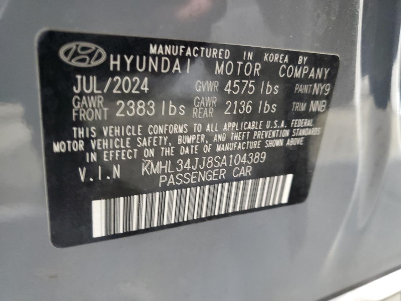 2025 Hyundai Sonata Hybrid VIN: KMHL34JJ8SA104389 Lot: 84008615