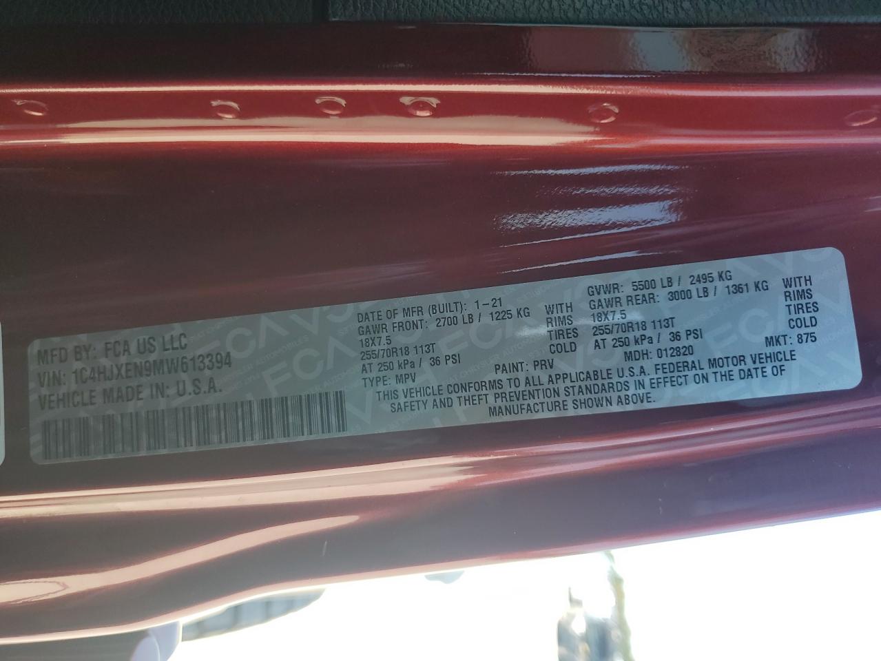 2021 Jeep Wrangler Unlimited Sahara VIN: 1C4HJXEN9MW613394 Lot: 81188875