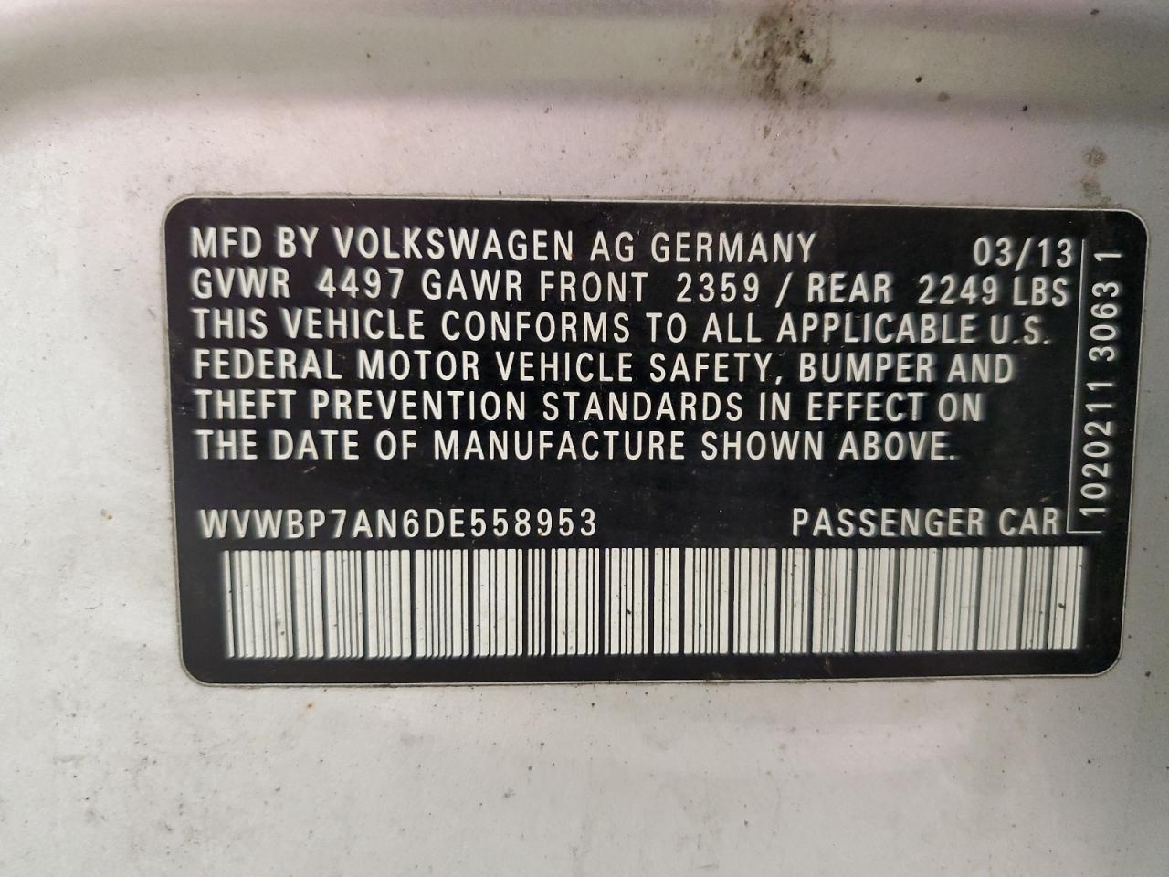 2013 Volkswagen Cc Sport VIN: WVWBP7AN6DE558953 Lot: 83975945