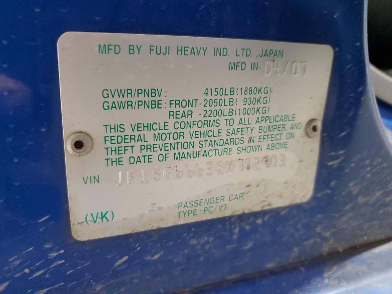 2008 Subaru Forester Sports 2.5X VIN: JF1SG66638H702903 Lot: 82111135