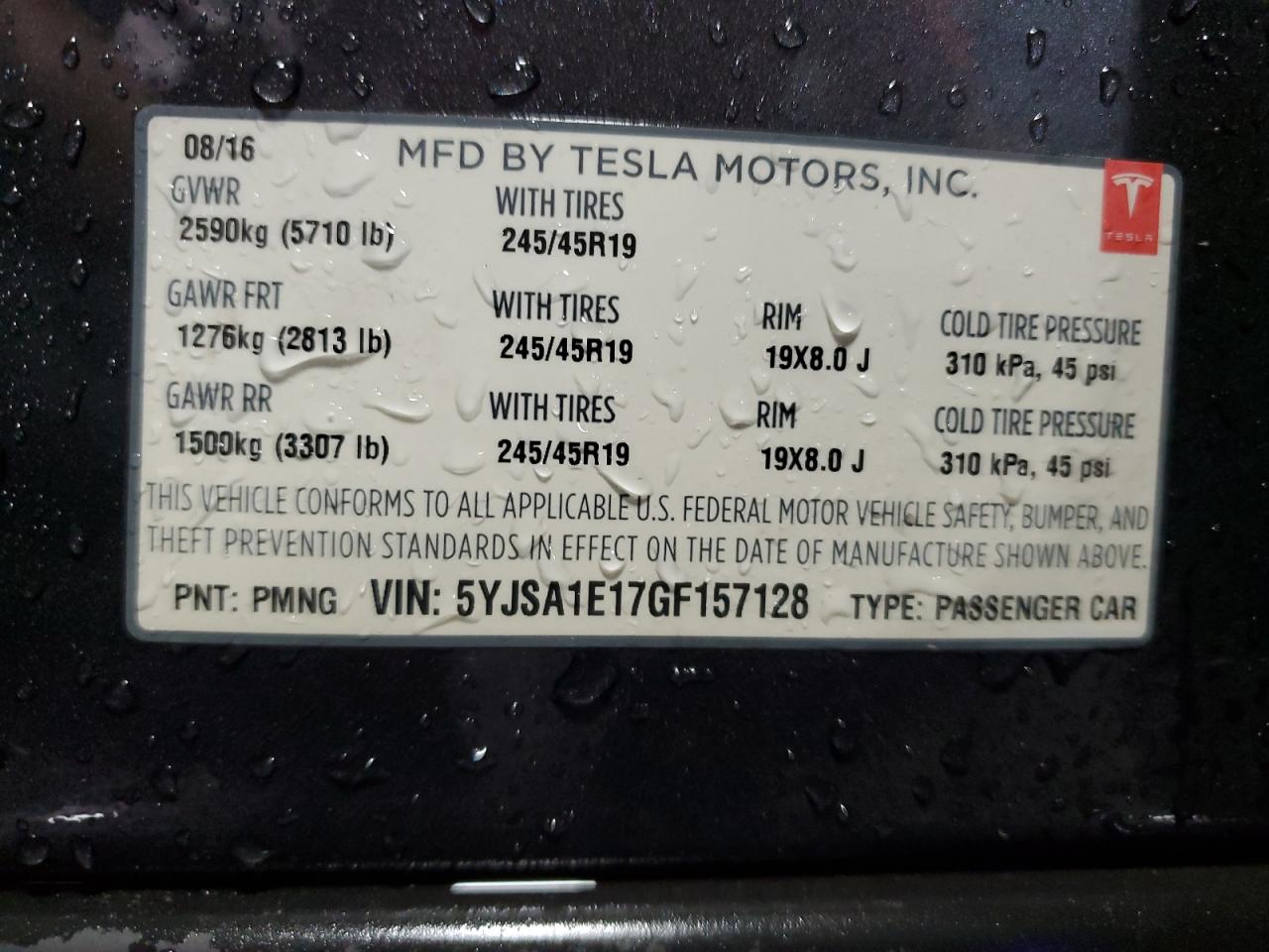 2016 Tesla Model S VIN: 5YJSA1E17GF157128 Lot: 81195905