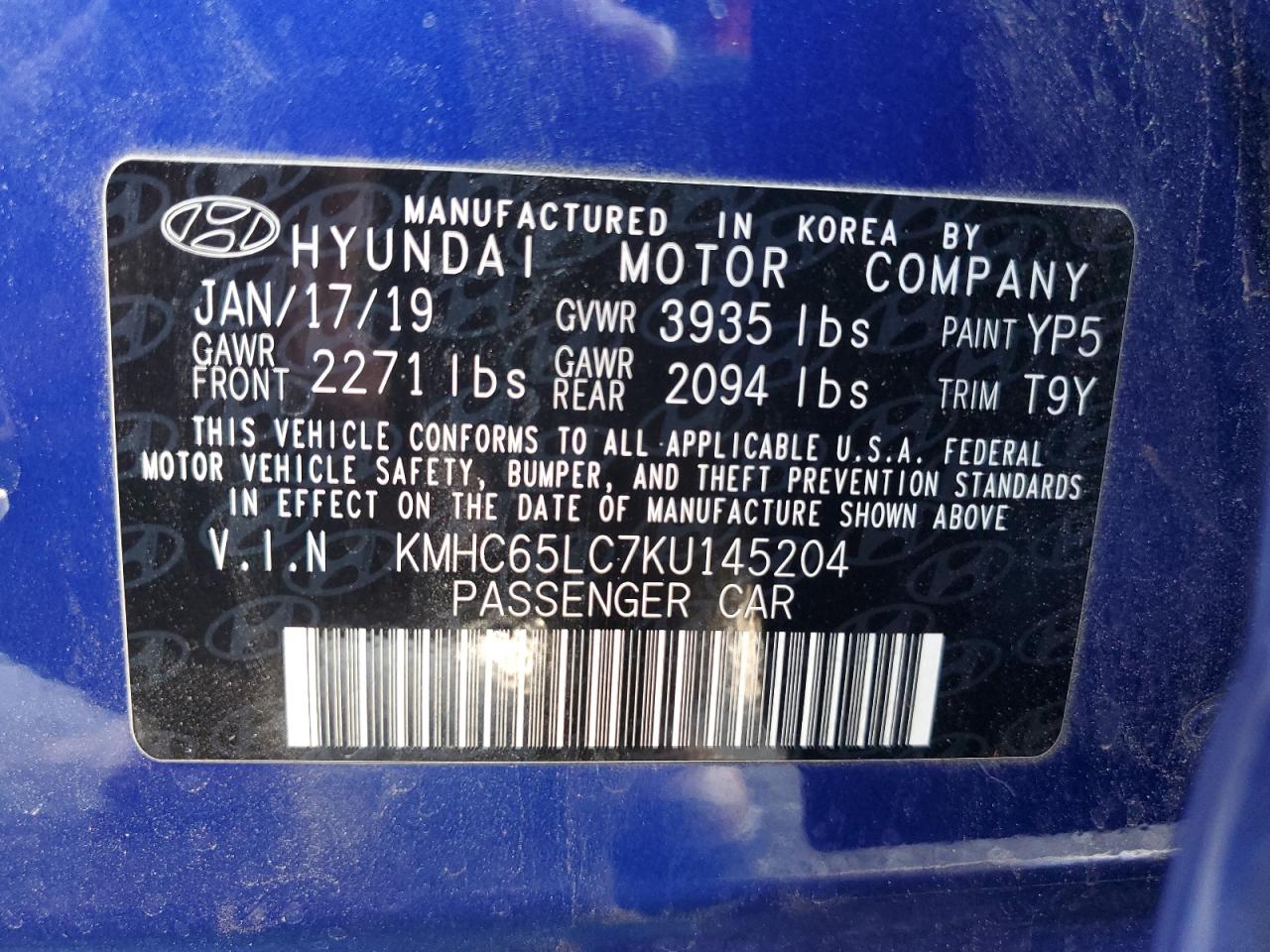 2019 Hyundai Ioniq Blue VIN: KMHC65LC7KU145204 Lot: 84782765