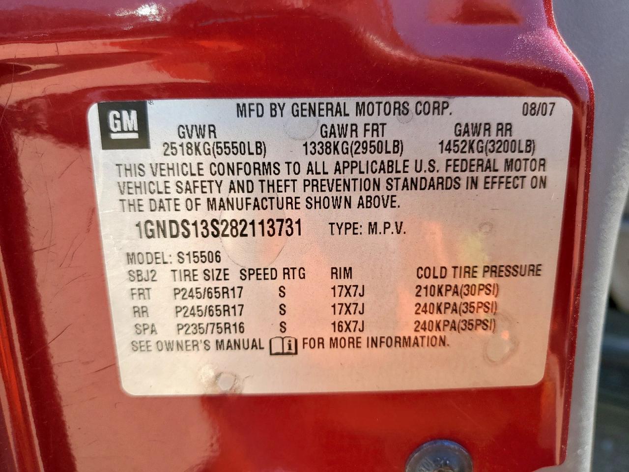 2008 Chevrolet Trailblazer Ls VIN: 1GNDS13S282113731 Lot: 80782505